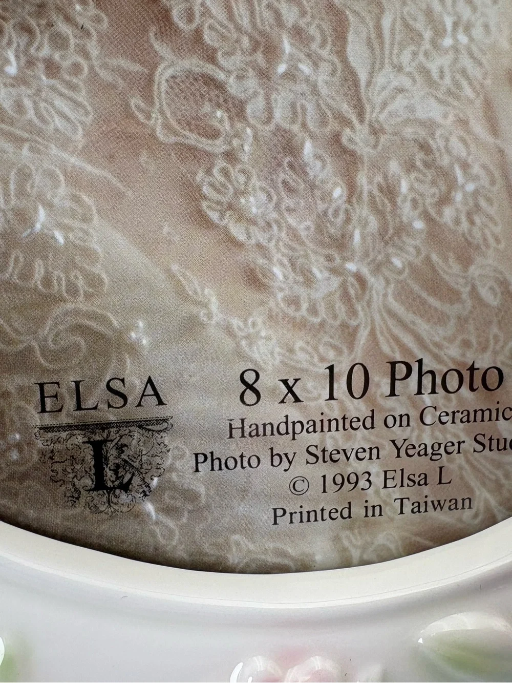 Gorgeous Vintage ELSA White Ceramic Picture Frame with Pink Rose Accents - 8x10